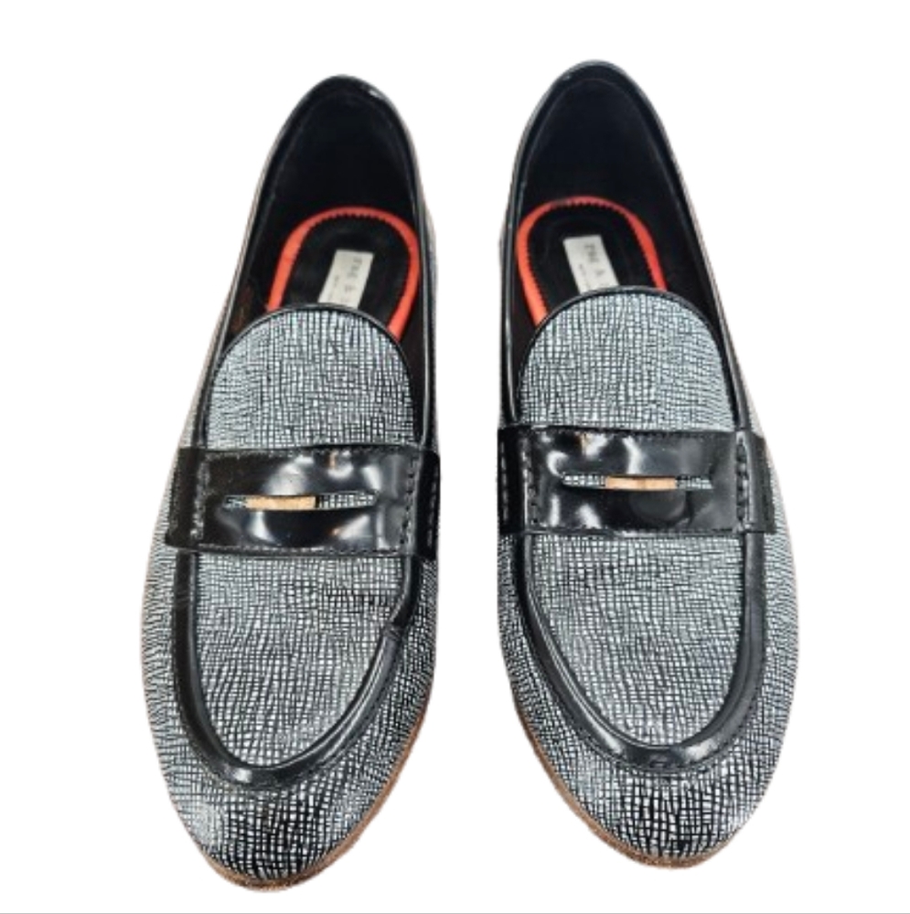 Rag & Bone Dina Penny Loafers 7.5 Tweed Leather Trim Slip On Made in Italy
